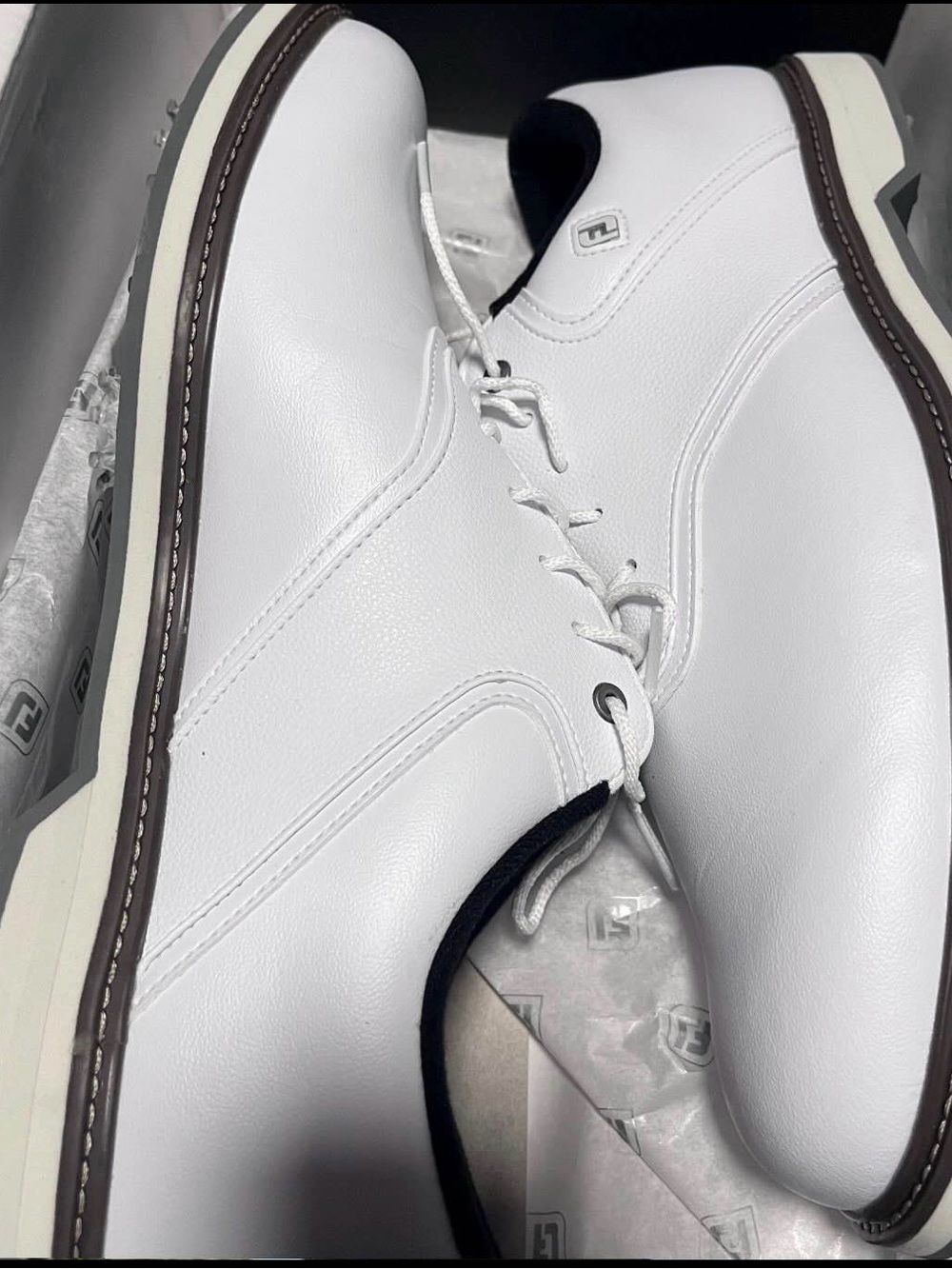 FootJoy White Leather Golf Oxfords with Brown Trim